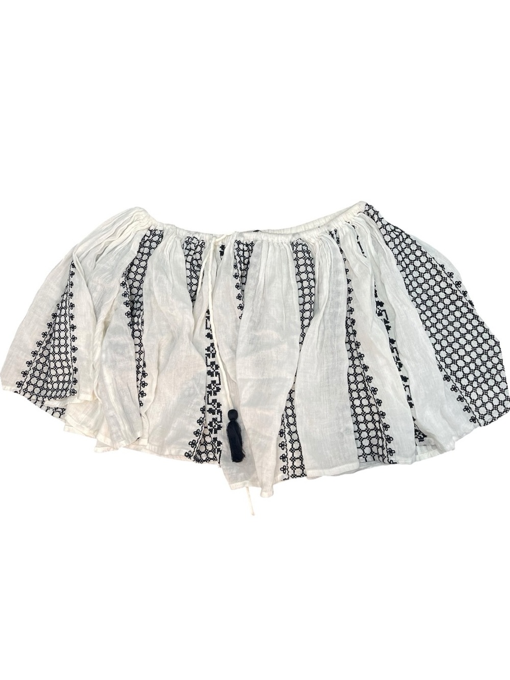 Topshop Embroidered Boho Linen Miniskirt Black White